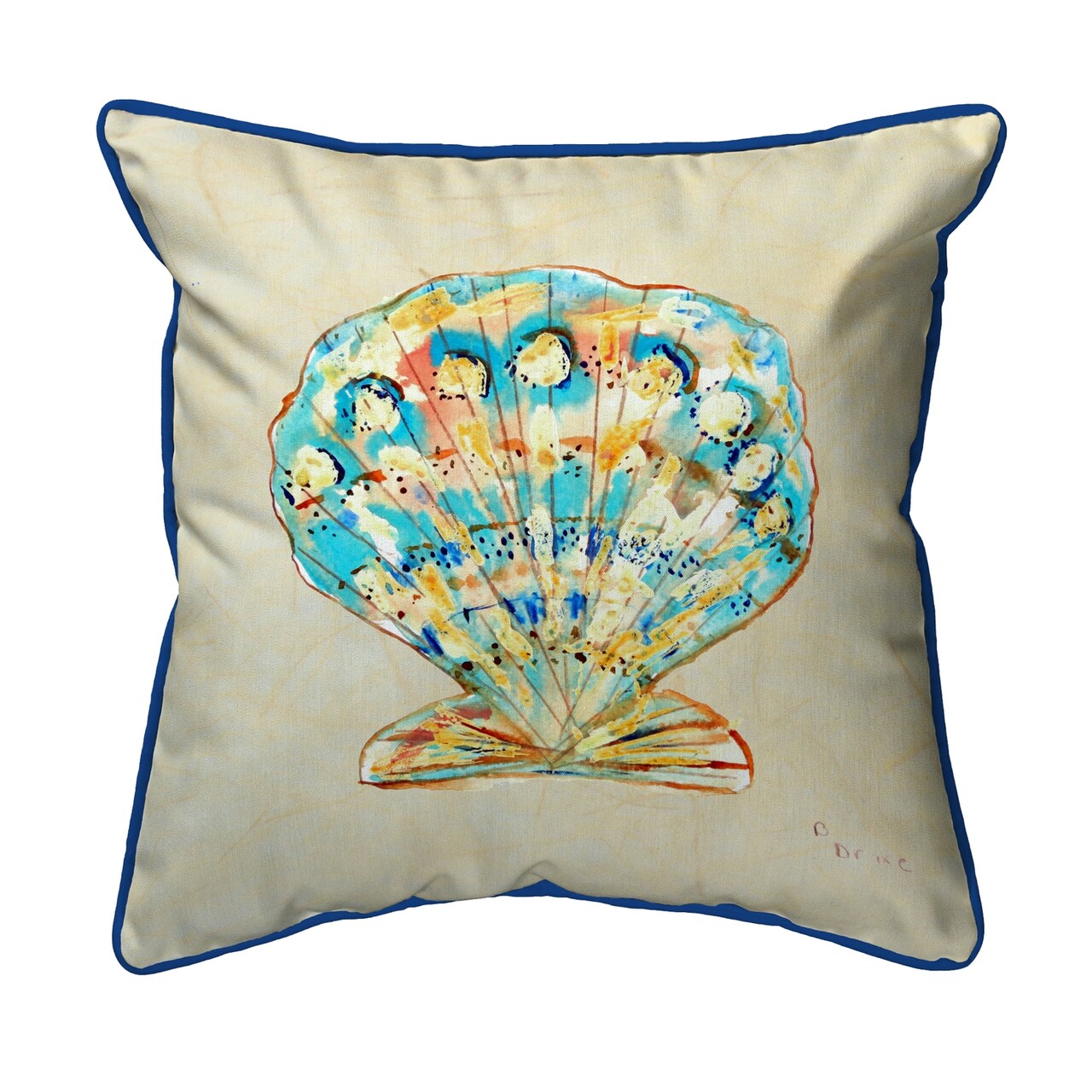 Betsy Drake Teal Scallop Shell Extra Large 22 X 22 Indoor / Outdoor Pillow